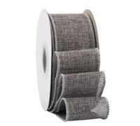 Ribbonitlux Ruban en toile de jute metal grey avec fil, 50mm x 18 mètres, bord filaire pour emballage cadeau, grand nœud, couronne et décoration de sapin de Noël