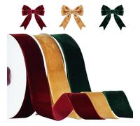 RIBBOOO Set de Rubans de Velours Rouge, Vert, Kaki, 3 Couleurs 2.5cm x 30yd Total pour Couronne de Noël Arc de décoration Artisanat Emballage Cadeau Saint-Valentin Bouquet Wrap