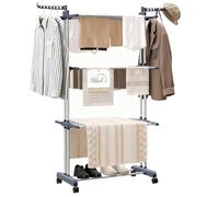 Ribech Etendoir Linge Tour sur roulettes | Séchoir 4 Niveaux en Acier Inoxydable avec 6 Ailes Pliantes | 76x50x172 cm | Gain de Place pour Balcon Salle de Bain & Intérieur | Gris