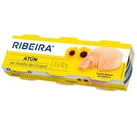 RIBEIRA Atún en Aceite de Girasol, Pack de 3 x 70g, Fuente Natural de Omega 3