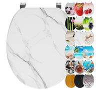 Ribelli Abattant de WC avec système d'abaissement automatique - Couvercle de toilette en forme de O - Nombreux motifs - Montage facile - Facile à nettoyer - Environ 46 x 37 cm - Marbre blanc