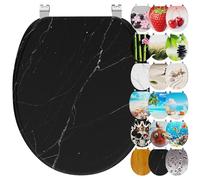 Ribelli Abattant de WC avec système d'abaissement automatique - Couvercle de toilette en forme de O - Nombreux motifs - Montage facile - Facile à nettoyer - Environ 46 x 37 cm - Noir marbre