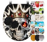 Ribelli Abattant de WC avec système d'abaissement automatique - Couvercle de toilette en forme de O - Plusieurs motifs - Montage facile - Facile à nettoyer - Environ 46 x 37 cm - « Roi tête de mort