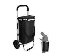Ribelli Chariot de Courses 2 Roues, 3in1 Chariot à provisions avec Compartiment réfrigéré Caddie de Courses Pliable Caddy de Courses à roulettes Cadre en Aluminium Sac Amovible, Noir
