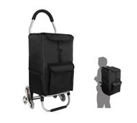 Ribelli Chariot de Courses 6 Roues en Aluminium avec Compartiment Impermeable Isotherme Caddie de Courses Pliable 3 en 1 Sac Chariot Montant Escalier Noir