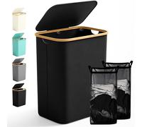 Ribelli Grand panier à linge pliable de 156 l, à 2 compartiments, avec couvercle et sac à linge amovible, pour buanderie, salle de bain, chambre à coucher, noir