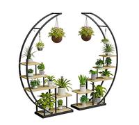 Ribelli Lot de 2 supports de plantes en métal en forme de demi-lune à 5 niveaux - 172 cm - Avec 5 étagères et crochets - Avec protection anti-basculement - Pour balcon, salon, terrasse