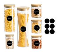 Ribelli Lot de 6 boîtes de conservation en verre avec couvercle - 300 ml (3 pièces) - 500 ml - 1000 ml - 2100 ml - Verres à épices hermétiques pour pâtes, spaghettis, céréales, haricots