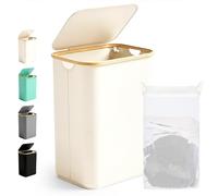 Ribelli Panier à linge pliable de 85 l, avec couvercle et sac à linge amovible, étroit, pour buanderie, salle de bain, chambre à coucher, crème