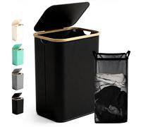 Ribelli Panier à linge pliable de 85 l, avec couvercle et sac à linge amovible, étroit, pour buanderie, salle de bain, chambre à coucher, noir