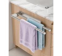 Ribelli Porte-Serviettes Double sans perçage en Acier Inoxydable 304 - Porte-Serviettes à Deux Bras - Autocollant - Montage Mural pour Salle de Bain et Cuisine - Argenté