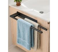 Ribelli Porte-Serviettes Double sans perçage en Acier Inoxydable 304 - Porte-Serviettes à Deux Bras - Autocollant - Montage Mural pour Salle de Bain et Cuisine - Noir