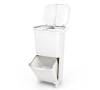 Ribelli Poubelle de cuisine à 3 compartiments, 45 l, tri sec et humide, poubelle de cuisine, avec couvercle, systèmes de tri sélectif, poubelle à pédale sur roues, blanche