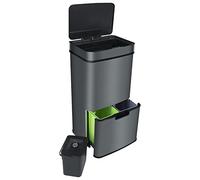 Ribelli Poubelle en acier inoxydable de 72 l, Poubelle avec capteur de mouvement avec couvercle à fermeture douce, bacs intérieurs amovibles, tri des ordures, Gris