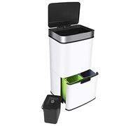 Ribelli Poubelle en acier inoxydable de 72 l, Poubelle avec capteur de mouvement avec couvercle à fermeture douce, bacs intérieurs amovibles, tri des ordures, Blanc