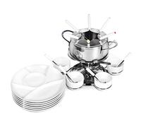 Ribelli Service à Fondue de 28 Pièces en INOX, 6X Fourchette, Cuillère, Assiette, Bol de Fondue au Fromage, Fondue à la Viande, pour 6 Personnes