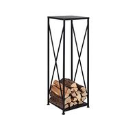 Ribelli Support à Bois de Chauffage avec Espace de Rangement sur le Dessus en Fer à Revêtement par Poudre et Motif X, env. 34 x 34 x 111 cm, Noir