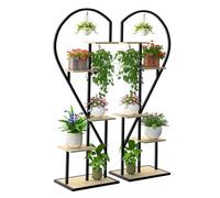 Ribelli Support de plantes en métal à 5 niveaux en forme de cœur 170 cm avec 5 étagères et 4 crochets - Support de fleurs haut avec protection anti-basculement pour balcon, salon, terrasse, couleur