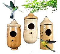 Ribili Wooden Hummingbird House, Fanyil Wooden Hummingbird House, Keilini Sherum Wooden Hummingbird House, for Wren Swallow Sparrow Hummingbird Finch Houses, Natural Wooden Bird (A+B+C)