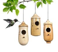 Ribili Wooden Hummingbird House, Fanyil Wooden Hummingbird House, Sparrow Hummingbird Finch House, Wooden Humming Bird Nest with Hemp Ropes (#All,3pcs)