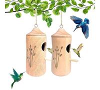 Ribili Wooden Hummingbird House, Fanyil Wooden Hummingbird House, Wooden Hummingbird House-Gift for Nature Lovers, Humming Bird House for Outside Hanging, Gardening Gifts Decoration (A+B)