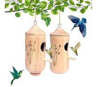 Ribili Wooden Hummingbird House, Fanyil Wooden Hummingbird House, Wooden Hummingbird House-Gift for Nature Lovers, Humming Bird House for Outside Hanging, Gardening Gifts Decoration (A+C)
