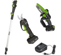 Ribimex Kit de taille PRBAT20/KIT10 - Sécateur Pro coupe 25 mm + élagueuse 15 cm sur perche réglable - rallonge télescopique 1,47-2,03 m - 2 batteries Li-ion 20 V 2 Ah + chargeur