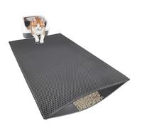 Ribnckly Tapis de litière pour chat, 120 x 70 cm, double couche, tapis de litière en nid d'abeille, tapis de piège à litière imperméable, anti-urine, réduit les dispersions de litière, gris