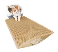 Ribnckly Tapis de litière pour chat, 61 x 38 cm, double couche, imperméable, antidérapant, réduit la dispersion de litière, facile à nettoyer, beige