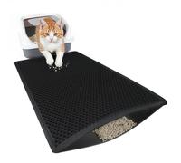 Ribnckly Tapis de litière pour chat, 61 x 38 cm, double couche, imperméable, antidérapant, réduit la dispersion de litière, facile à nettoyer, noir