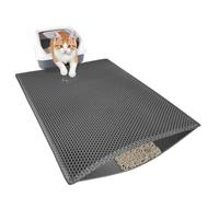 Ribnckly Tapis de litière pour chat, 61 x 38 cm, double couche, imperméable, antidérapant, réduit la dispersion de litière, facile à nettoyer, gris