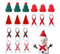 RIBSUQA 18 Pièces Bonnet et Echarpe de Noël Set, mini chapeaux de Noël et mini écharpe, chapeau de doigt, décoration, bonhomme de neige, sucette, cadeau de décoration de fête
