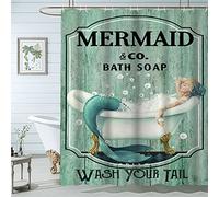 Rical Rideau de douche vintage sirène 183 cm x 183 cm (L x l x L) - Avec 12 crochets en plastique