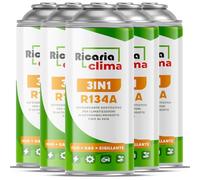 Ricaria Clima 3-en-1 - Gaz Réfrigérant R134a De Substitution pour Climatisation Auto avec Huile Et Stop-Fuite - Lot De 5 Bouteilles 235 g - Climatisation Camping-Car - ECO