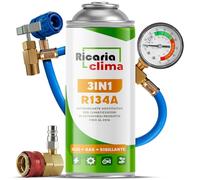 Ricaria Clima 3-en-1 - Gaz Réfrigérant R134a De Substitution pour Climatisation Auto avec Stop-Fuite Et Huile - Lot 1x235 g Bouteille - Camping-Car - Tuyau + Adaptateur HP/LP - ECO
