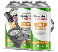 Ricaria Clima - 3-en-1 R134a : Réfrigérant de Remplacement R134a + Flexible pour Climatisation avec Additif d'Étanchéité et Huile - Bouteille de Gaz 3 x 235 G - Climatisation de Camping-Car - ECO