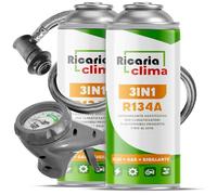 Ricaria Clima - 3-en-1 R134a : Réfrigérant De Remplacement R134a + Flexible pour Climatisation avec Additif d'Étanchéité et Huile - Bouteille De Gaz 2 x 235 G - Climatisation De Camping-Car - ECO