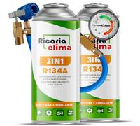 Ricaria Clima - 3en1 Remplaçant Fluide Réfrigérant R134a - 2X 235 g pour Climatisation avec Tuyau, Manomètre et Adaptateur HP/LP - Recharge Climatisation Automobile - ECO