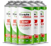 Ricaria Clima 5-en-1 - 5X Réfrigérant R1234yf pour Climatisation Auto avec Huile, Stop-Fuite, Traceur UV Et Déshydratant - Application Rapide - Protège Le Compresseur - 235 g Chaque Boîte