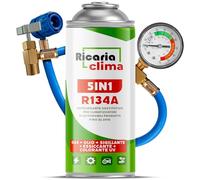 Ricaria Clima 5-en-1 - Réfrigérant R134a + Tuyau 235 g pour Climatisation Auto avec Huile, Stop-Fuite, Traceur UV Et Déshydratant - Protège Le Compresseu