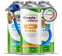 Ricaria Clima - Kit avec 1 x Gaz de Remplacement R134a et Réfrigérant 3-en-1 pour Climatisation avec Additif d'Étanchéité et Huile, Flexible pour Remplissage - pour Climatisation Automobile