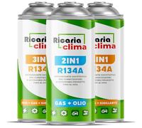 Ricaria Clima - Kit avec 1x Gaz de Remplacement R134a et 2X Fluide Réfrigérant R134a 3en1 pour Climatisation avec Scellant et Huile - Kit Recharge Climatisation Automobile - 3X 235 g