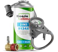 Ricaria Clima - Remplaçant Fluide Réfrigérant R134a Gaz 1x 235 g avec Tuyau et Adaptateur HP/LP pour Climatisation - Recharge Climatisation Automobile - Gaz R134a - Cartouche de Gaz - ECO