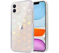 Riccase Coque pour iPhone 11, coque de téléphone transparente à paillettes avec motif de cœur holographique pour filles et femmes, coque de protection en polycarbonate rigide anti-jaunissement avec
