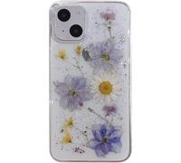 Riccase Coque transparente pour iPhone 14, avec véritables motifs de fleurs séchées, antichoc et souple, en TPU souple, fine et pailletée, motif floral mignon pour iPhone 14, fleur violette