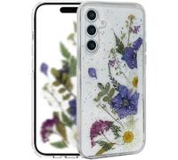 Riccase Coque transparente pour Samsung Galaxy A26 5G - Avec véritables fleurs séchées - Résistante aux chocs - En TPU souple - Fine - Motif floral mignon - Pour Samsung A26 5G - Fleur violette