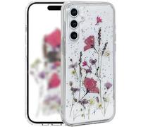 Riccase Coque transparente pour Samsung Galaxy A26 5G - Avec véritables fleurs séchées - Résistante aux chocs - En TPU souple - Fine - Motif floral mignon - Pour Samsung A26 5G - Fleur rose