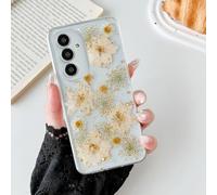 Riccase Coque transparente pour Samsung Galaxy A56 5G avec véritables motifs de fleurs séchées, résistante aux chocs - Coque de protection en TPU souple - Fine et pailletée - Motif floral mignon pour