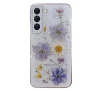 Riccase Coque transparente pour Samsung Galaxy S21 avec véritables motifs de fleurs séchées, résistante aux chocs - En TPU souple - Fine et pailletée - Motif floral mignon pour Samsung S21 - Fleur
