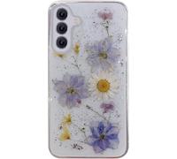 Riccase Coque transparente pour Samsung Galaxy S24 FE avec véritables motifs de fleurs séchées, résistante aux chocs - En TPU souple - Coque de protection fine à paillettes - Motif floral mignon pour